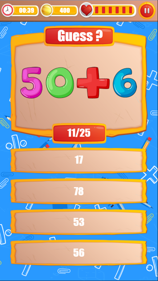 MathTime Game Questions Screenshot.