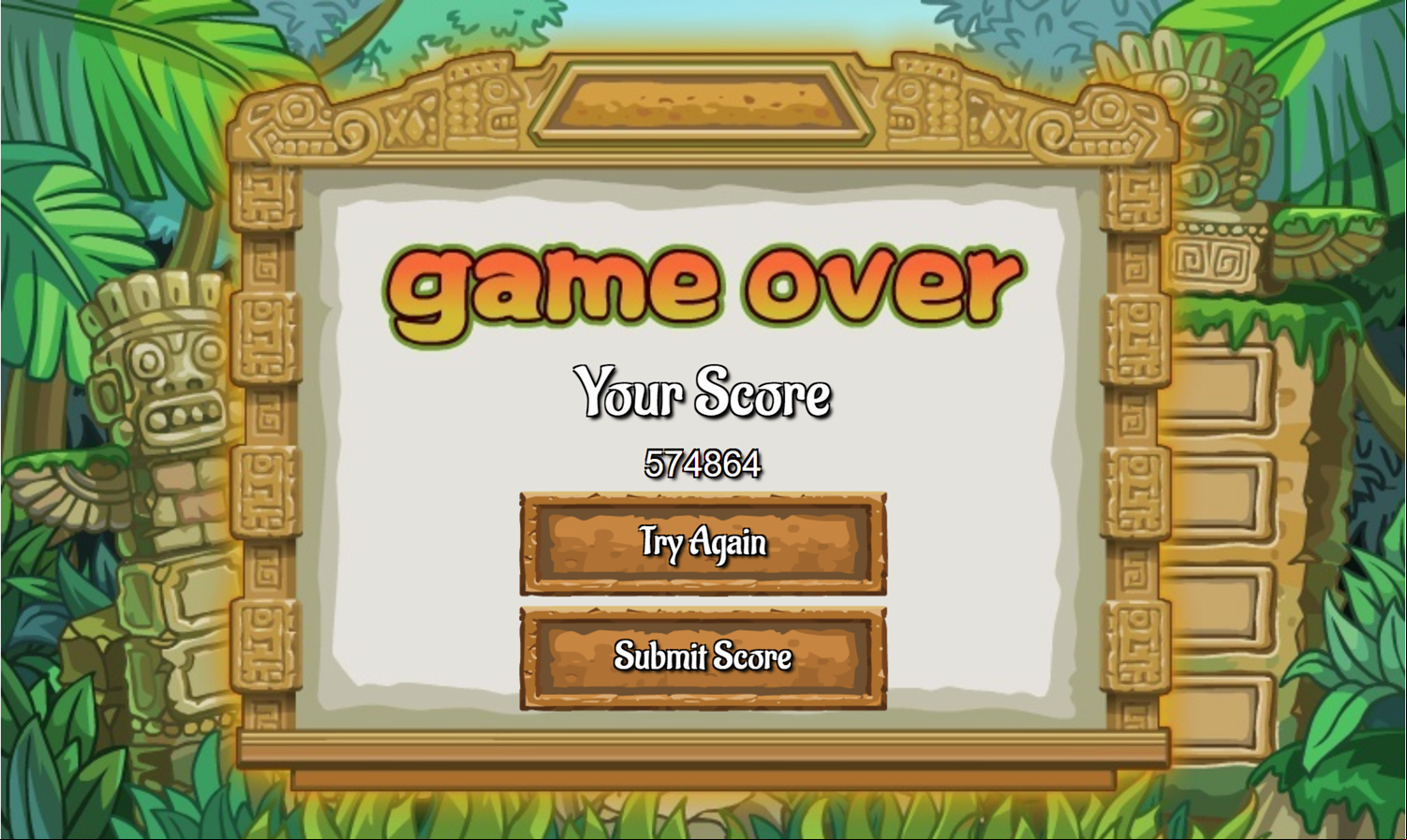 Maya Pyramid Solitaire Game Over Screen Screenshot.