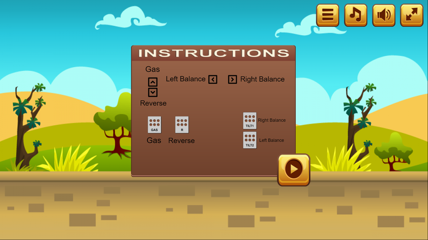 Mega Truck Game Instructions Screenshot.