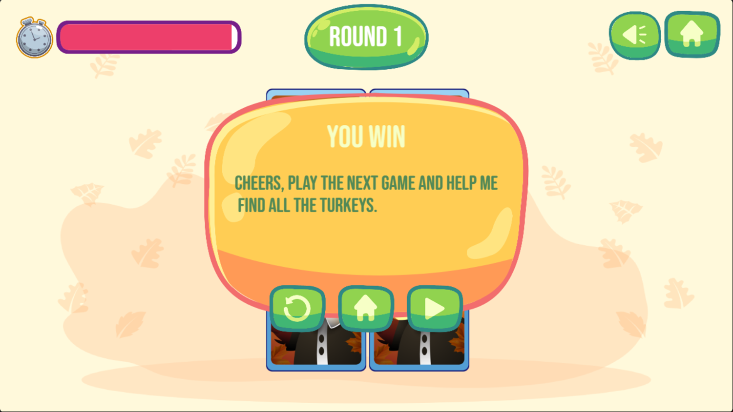 Memory The Turkey Game Round Complete Screenshot.