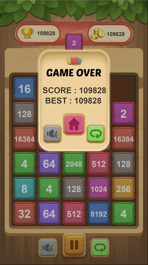 Merge Block Game Over Screen Screenshot.