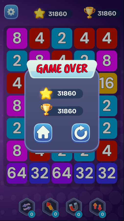 Merge Number 2048 Game Over Screenshot.