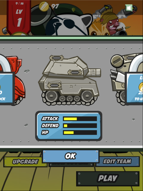 Metal Animal Game Tank Upgrades Screen Screenshot.
