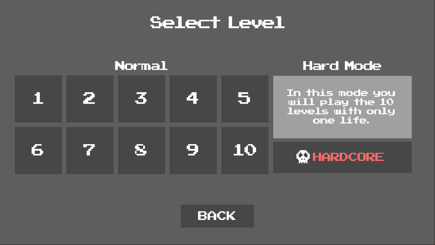 Minimal Memory Game Level Select Screen Screenshot.