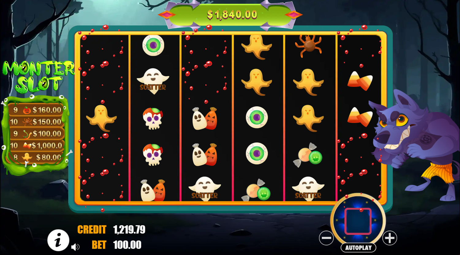 Monster Slot Game Jackpot Screenshot.