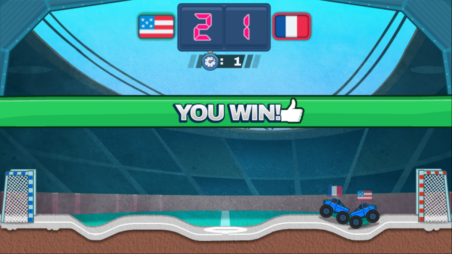 Monster Truck Soccer Game Match Won Screenshot.
