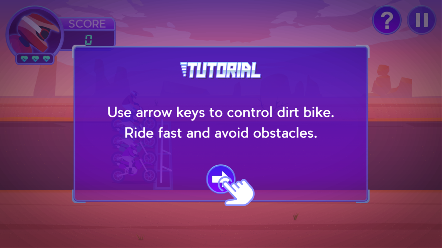 Motocross Hero Game Tutorial Screenshot.