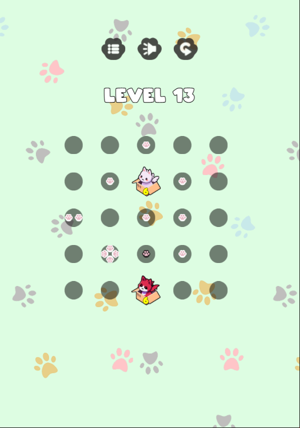 Moving Boxes Cat Game Level With a Black Paw Print Screenshot.