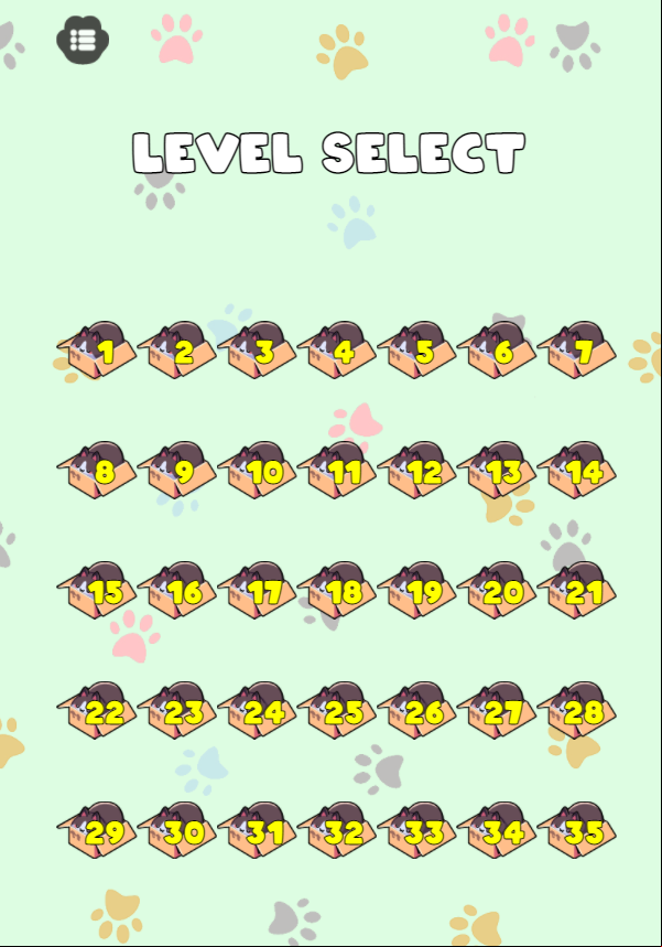 Moving Boxes Cat Game Level Select Screen Screenshot.