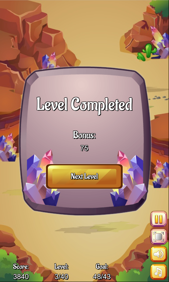 Moving Tiles Game Level Completed Screen Screenshot.