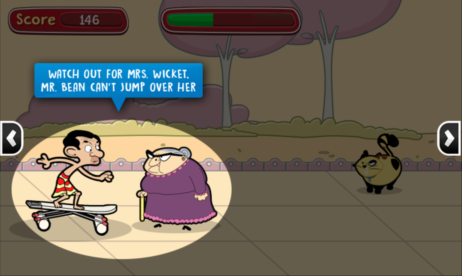 Mr. Bean's Bean Skidding Skateboarding Game Mrs. Wicket Instructions Screenshot.