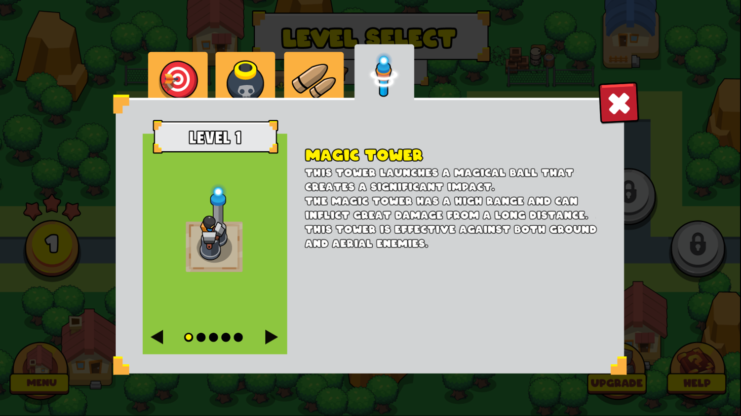 Neighborhood Defense Game Help Menu Screen Screenshot.