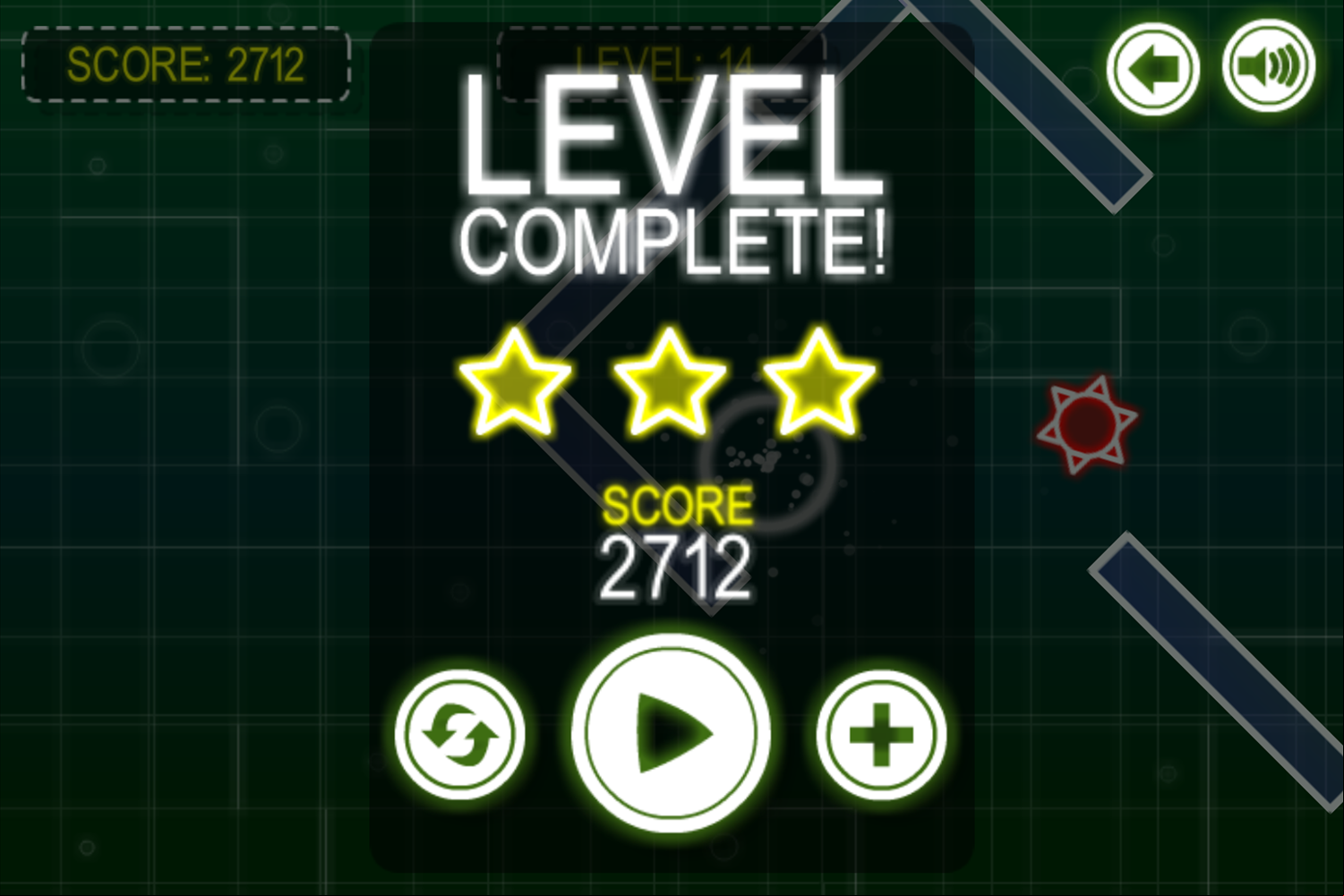 Neon Ball Game Level Complete Screen Screenshot.