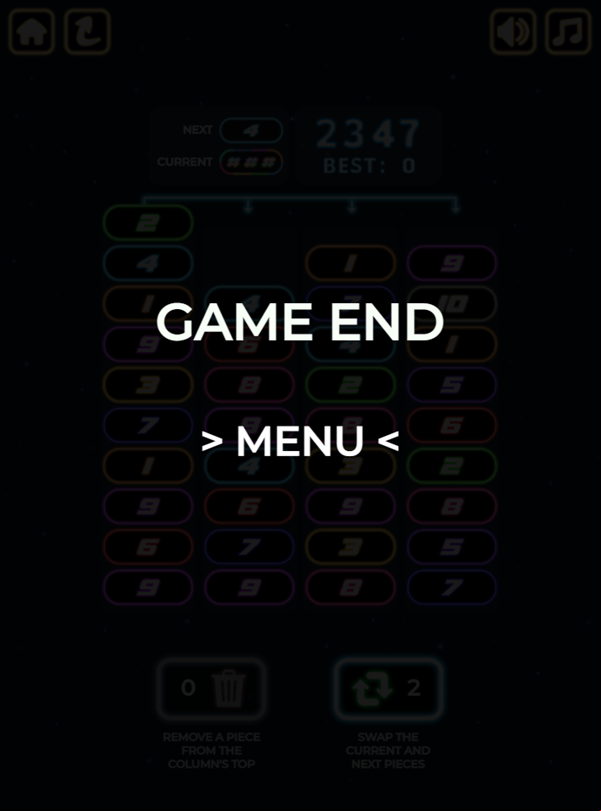 Neon Mergis Game End Screenshot.