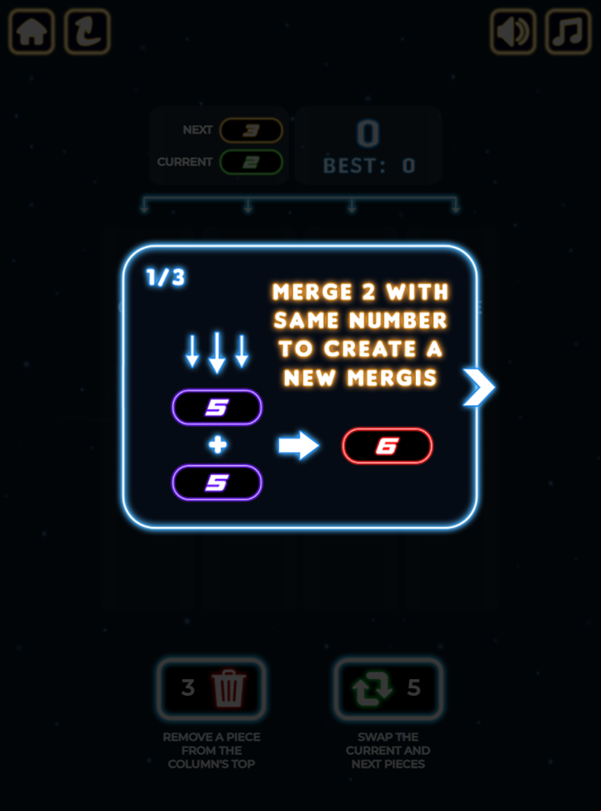 Neon Mergis Game How To Play Screenshot.