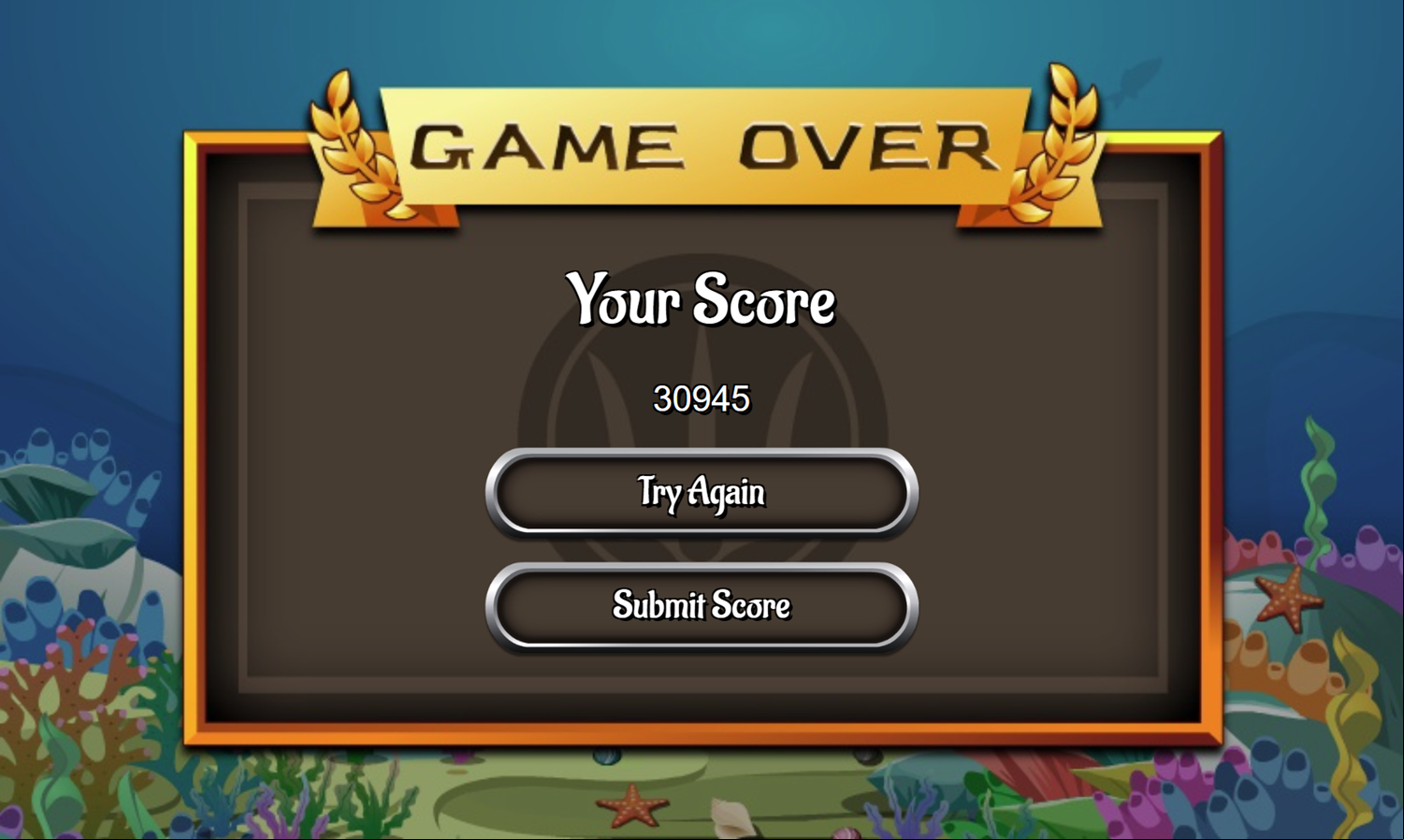 Neptune Solitaire Game Over Screen Screenshot.