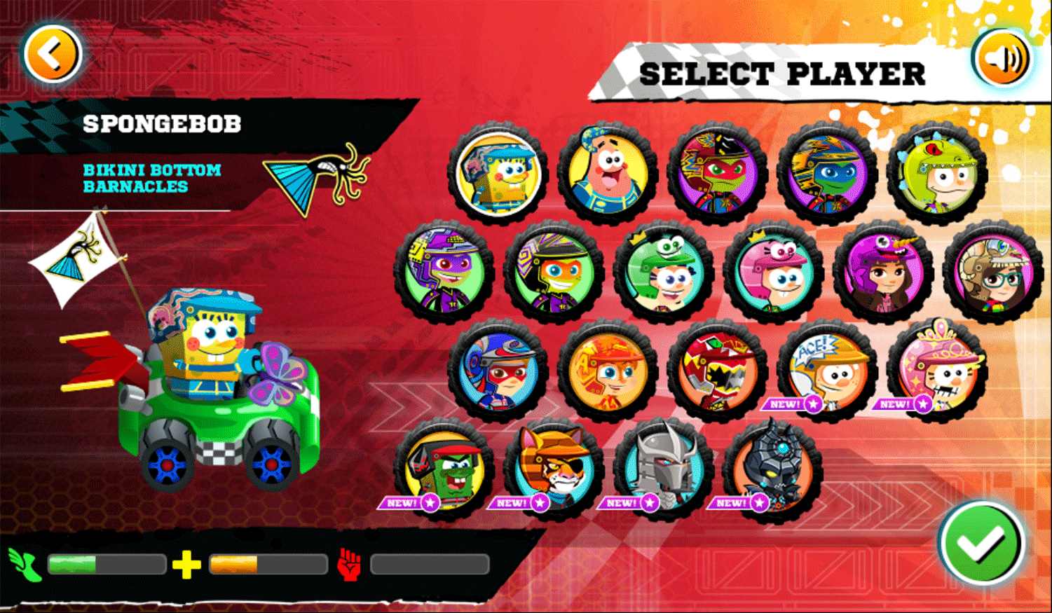 Nick Racing Stars Select Player Screenshot.