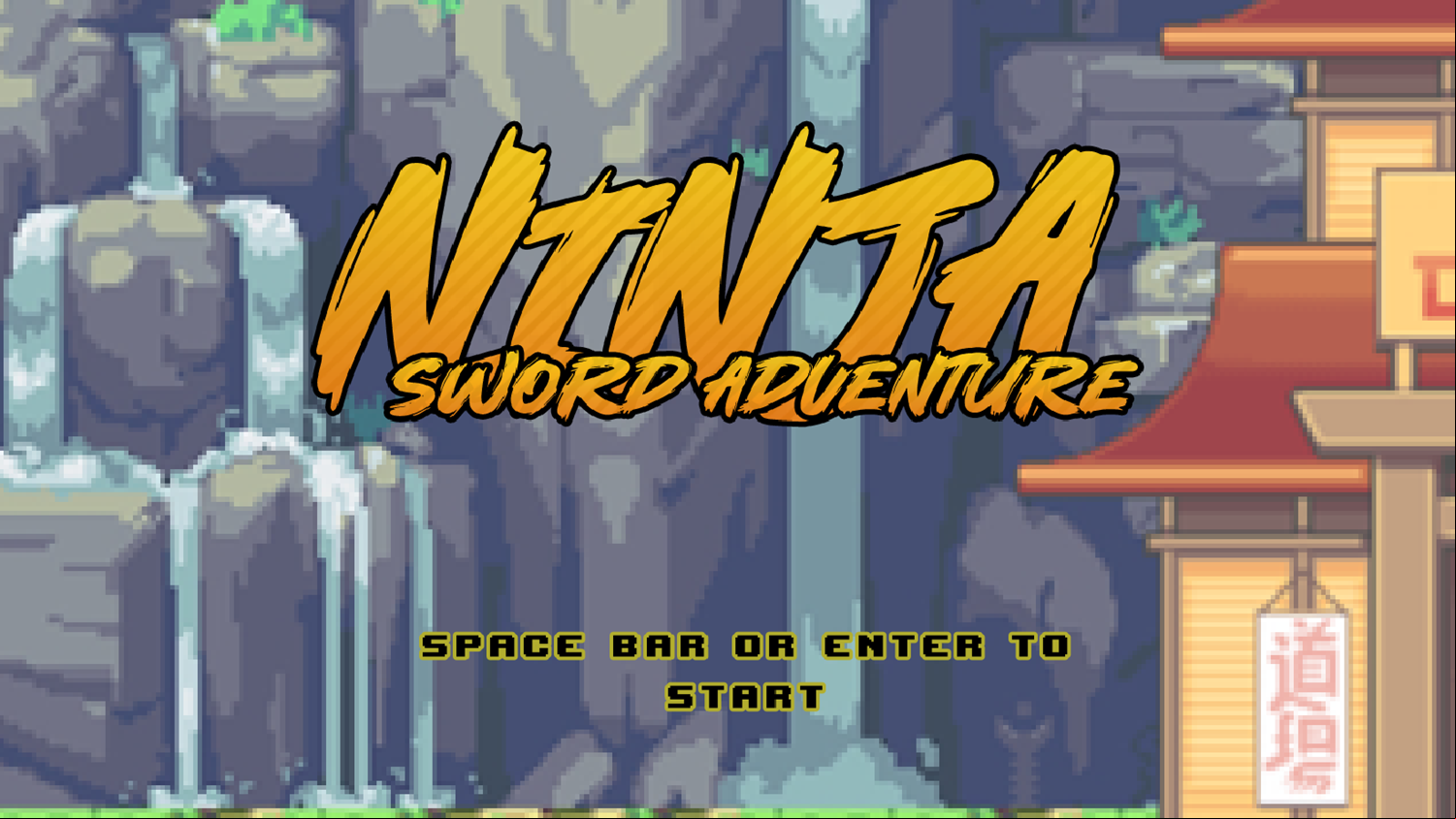 Ninja Sword Adventure Game Welcome Screen Screenshot.