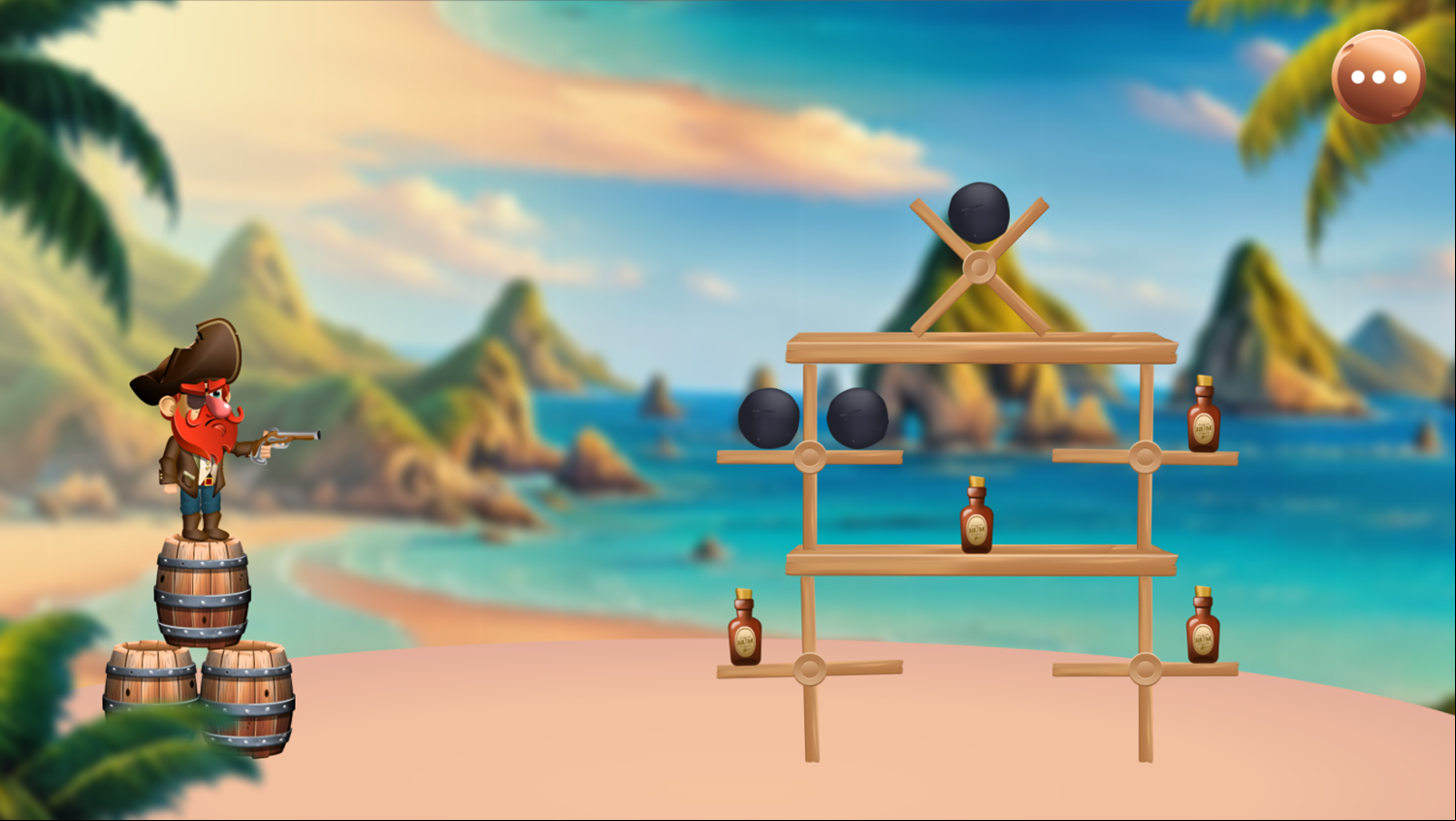 No More Rum Game Level With a Tower of Wood Spinners Screenshot.