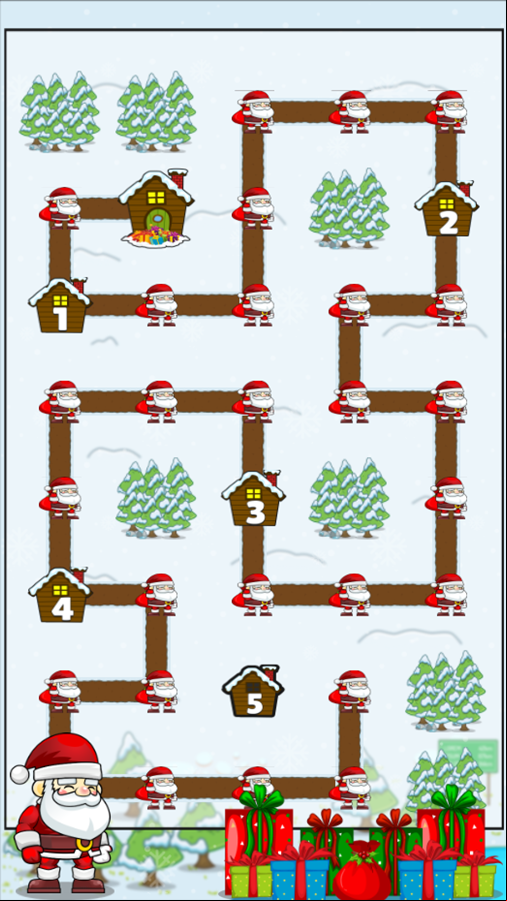 Noel Navigates Game Level With a Dot Behind Santa Clause Screenshot.