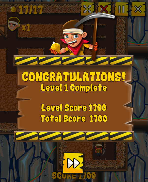 Nugget Seeker Adventure Game Level Complete Screenshot.