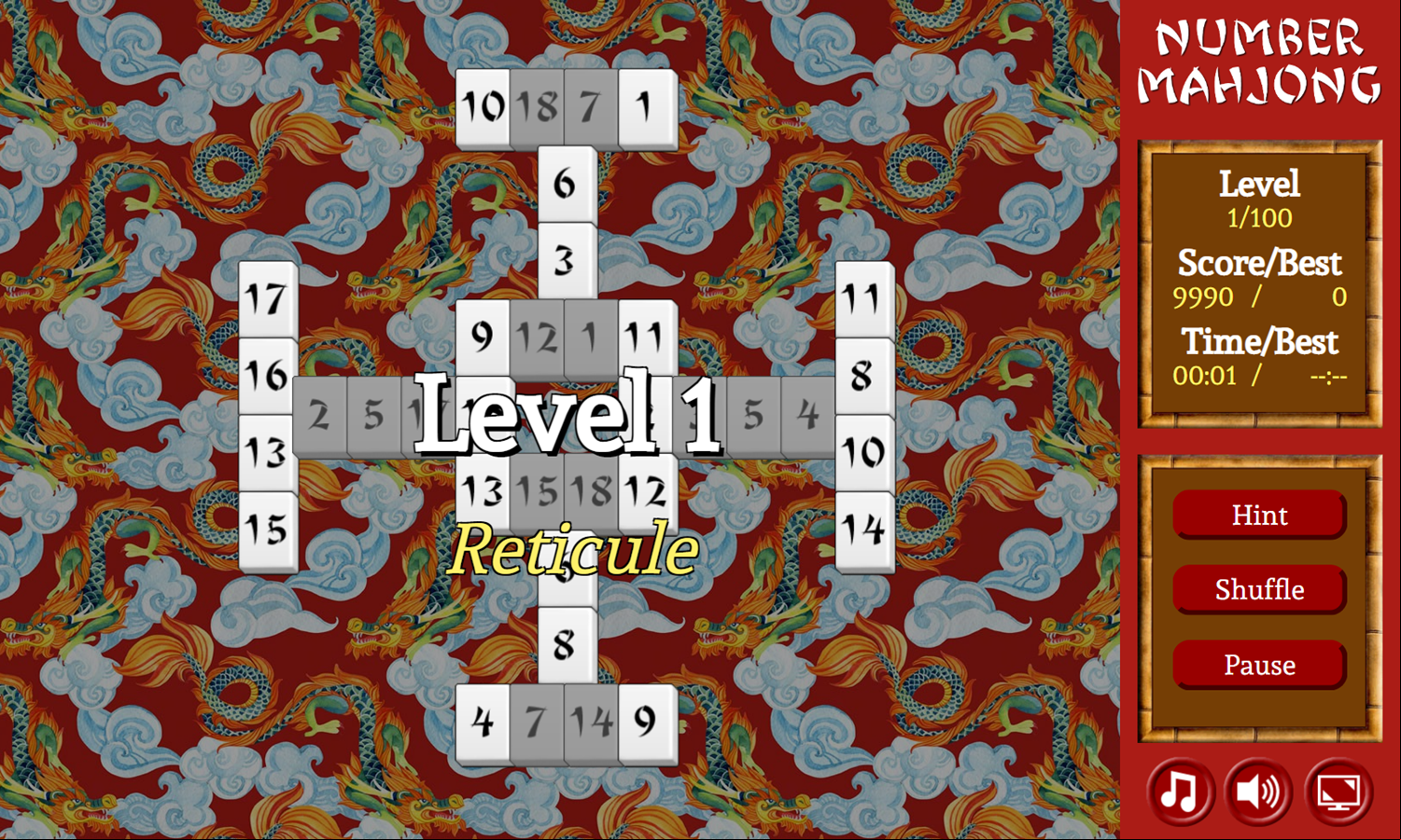 Number Mahjong Game Level Start Screenshot.
