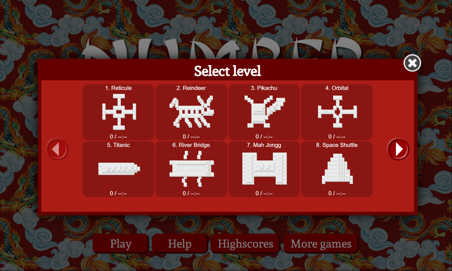 Number Mahjong Game Select Level Screenshot.