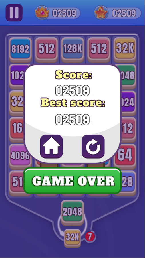 Number Tiles Game Over Screenshot.