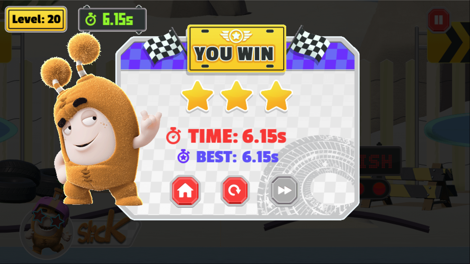 Oddbods Monster Truck Challenge Game Level Complete Screen Screenshot.