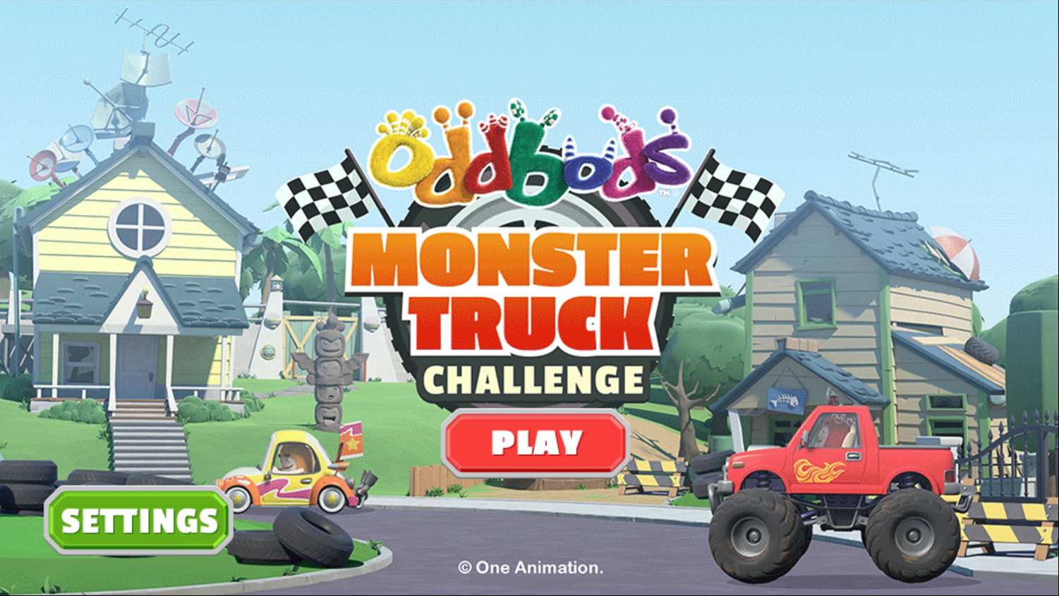 Oddbods Monster Truck Challenge Game Welcome Screen Screenshot.