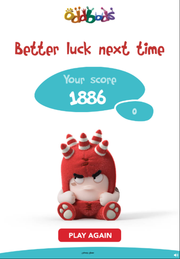Oddbods Samebods Game Over Screenshot.
