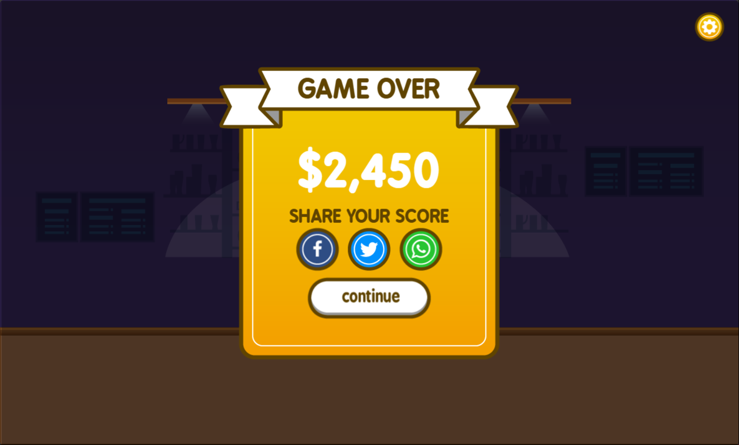 Open Bar Game Over Screenshot.