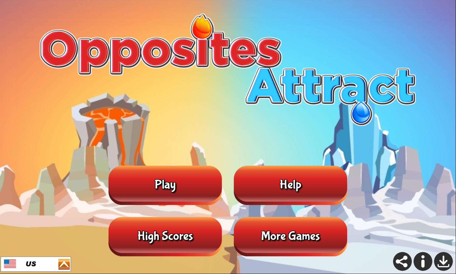 Opposites Attract Game Welcome Screen Screenshot.