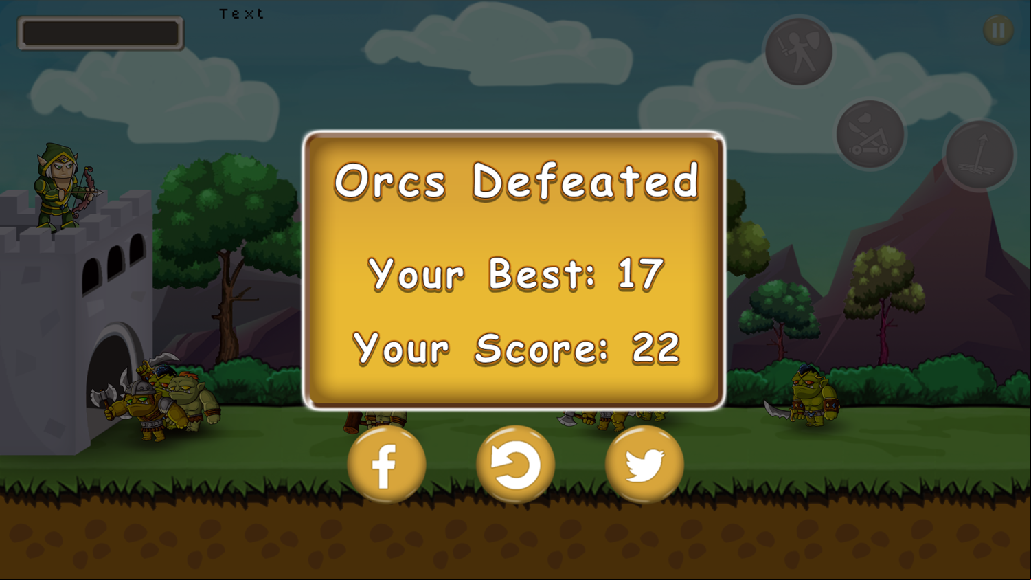 Orc Invasion Game Over Screenshot.
