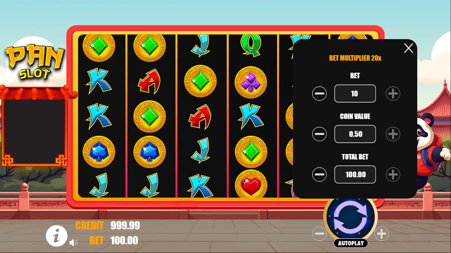 Pan Slot Game Spin Simulation Screenshot.