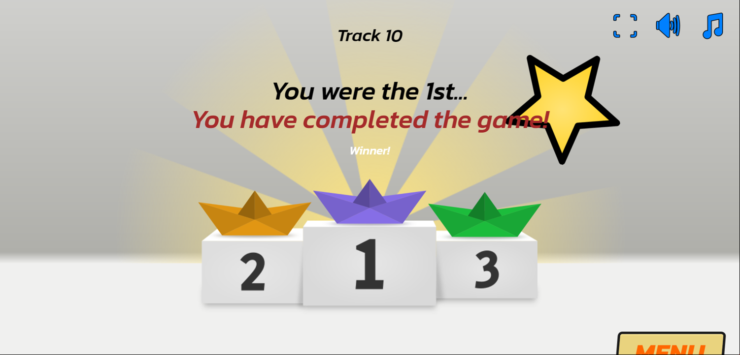 Paper Boats Racing Game Beat Screen Screenshot.