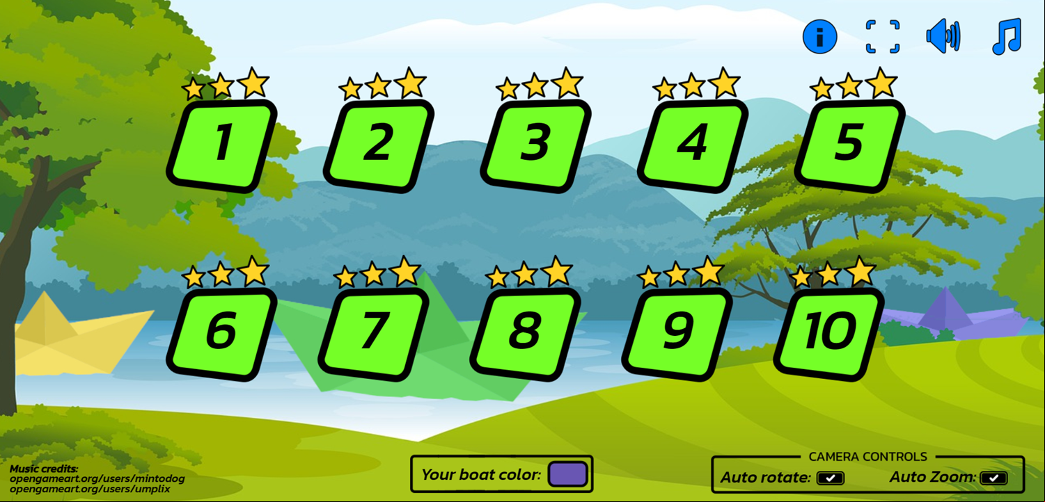 Paper Boats Racing Game Level Select Screen Screenshot.
