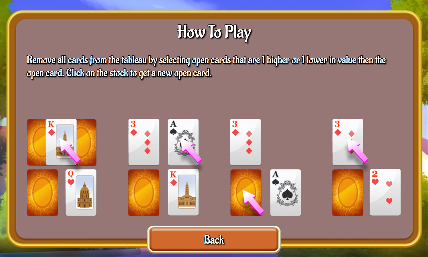 Paris Tripeaks Game How To Play Screenshot.