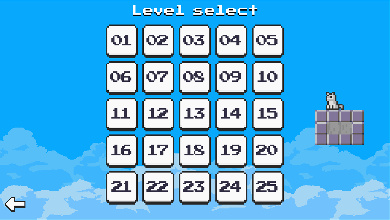 Paws and Claws Game Level Select Screen Screenshot.