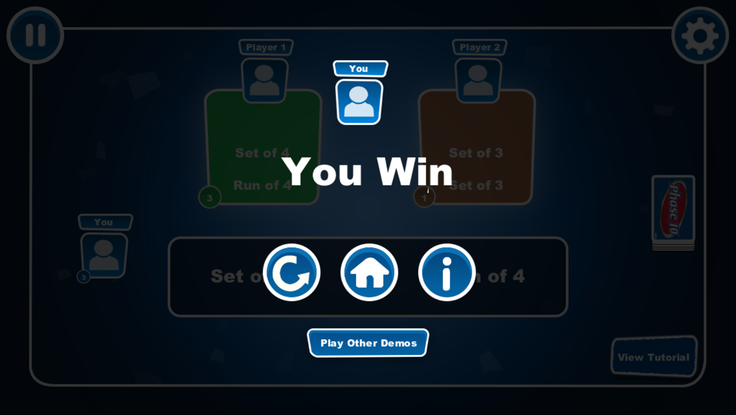 Phase 10 Game Win Screenshot.