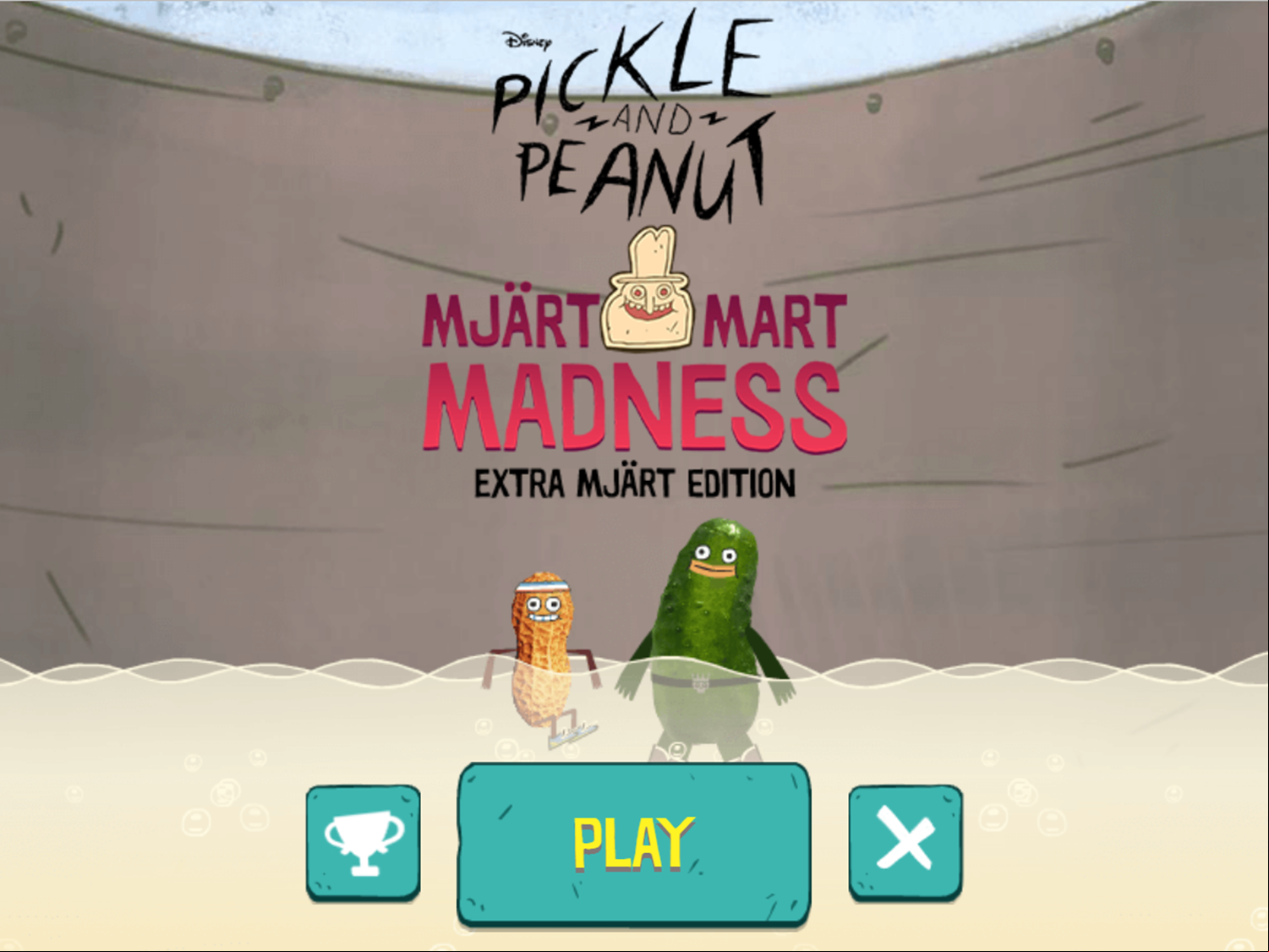 Pickle and Peanut Mjärt Mart Madness Game Welcome Screen Screenshot.