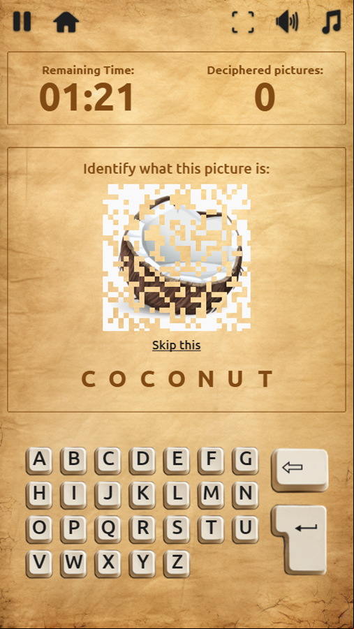 Picture Cipher Game Guess Answer Screenshot.