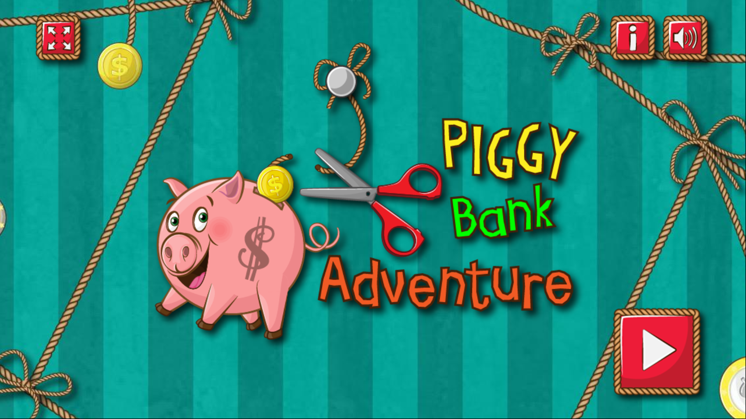 Piggy Bank Adventure Game Welcome Screen Screenshot.
