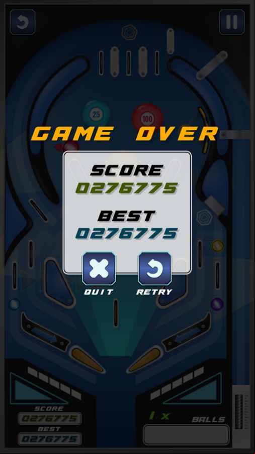 Pinball Master Game Over Screenshot.