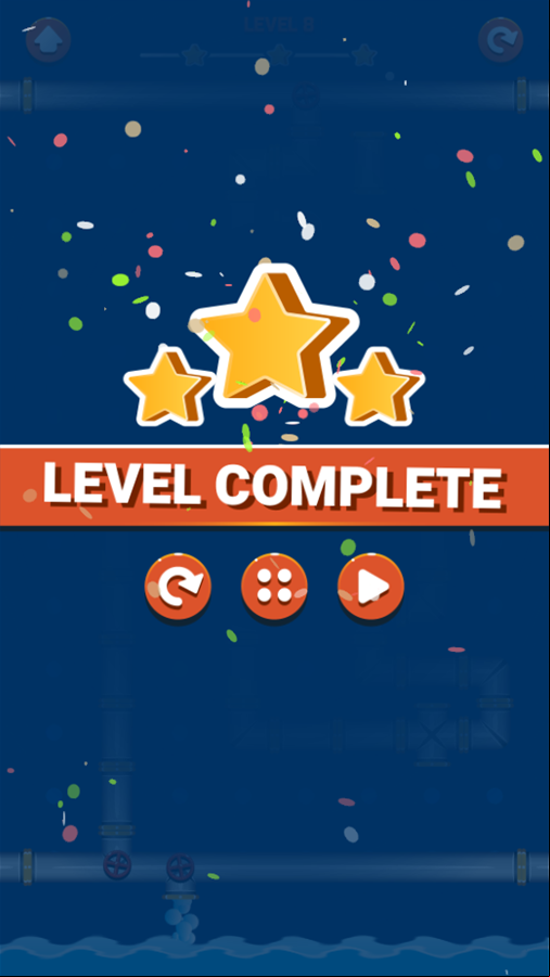 Pipe Way Game Level Complete Screen Screenshot.