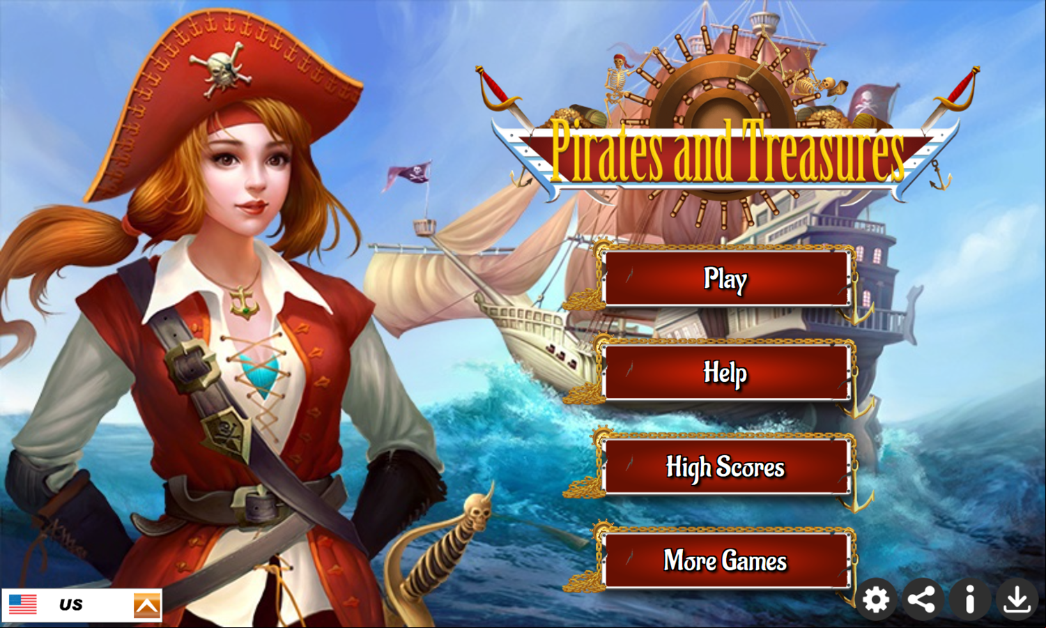 Pirates and Treasures Game Welcome Screen Screenshot.