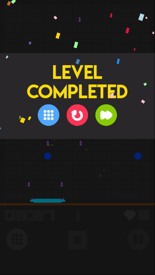 Pixel Brick Breaker Game Level Completed Screenshot.