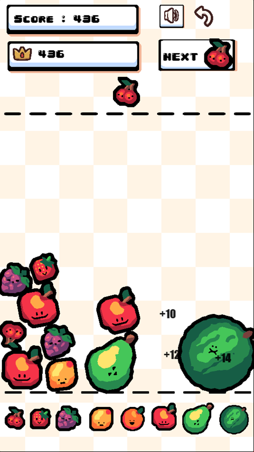 Pixel Fruit Merge Game Progress Screenshot.