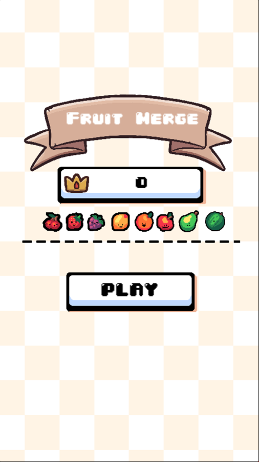 Pixel Fruit Merge Game Welcome Screen Screenshot.