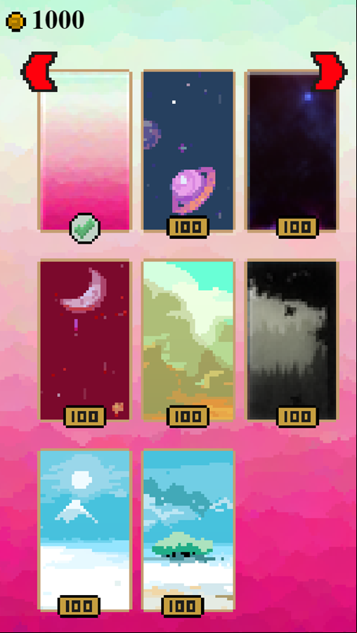 Pixel Jumper Game Background Shop Screenshot.